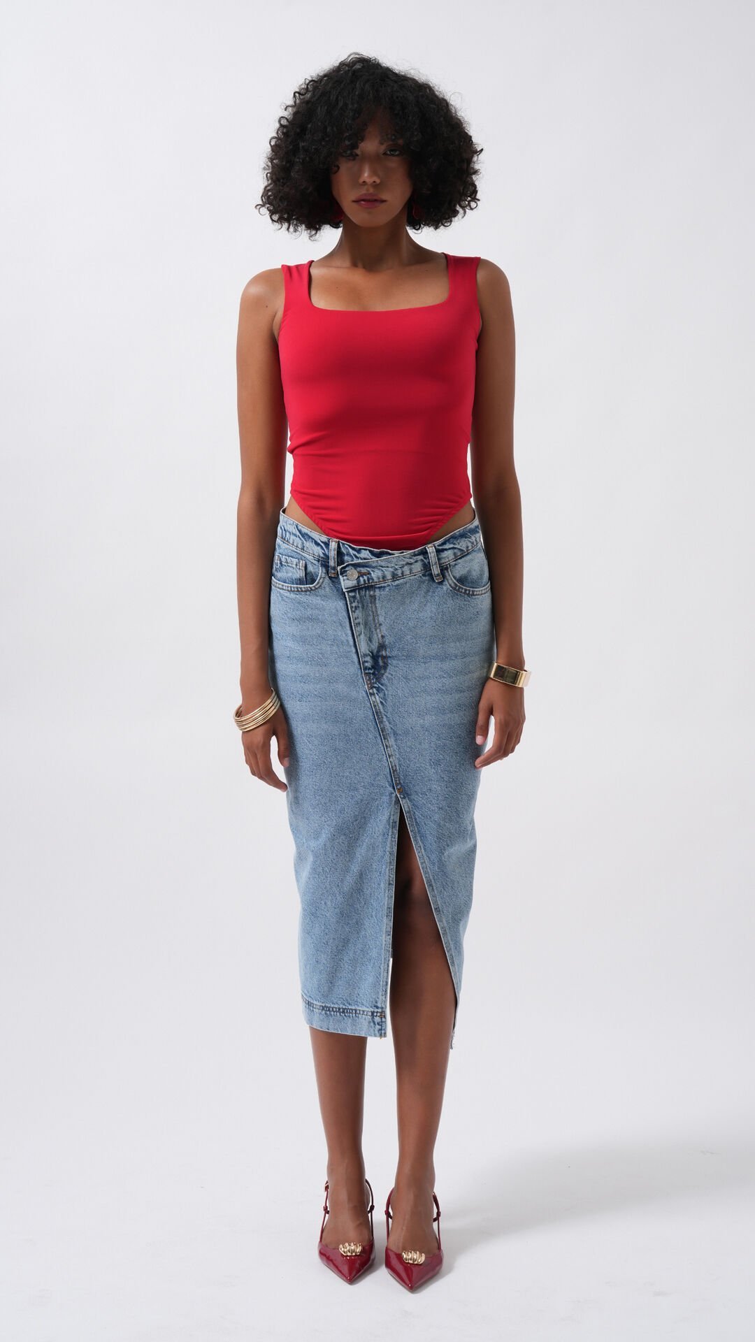 Wholesale Square Neck Thick Strap Red Bodysuit