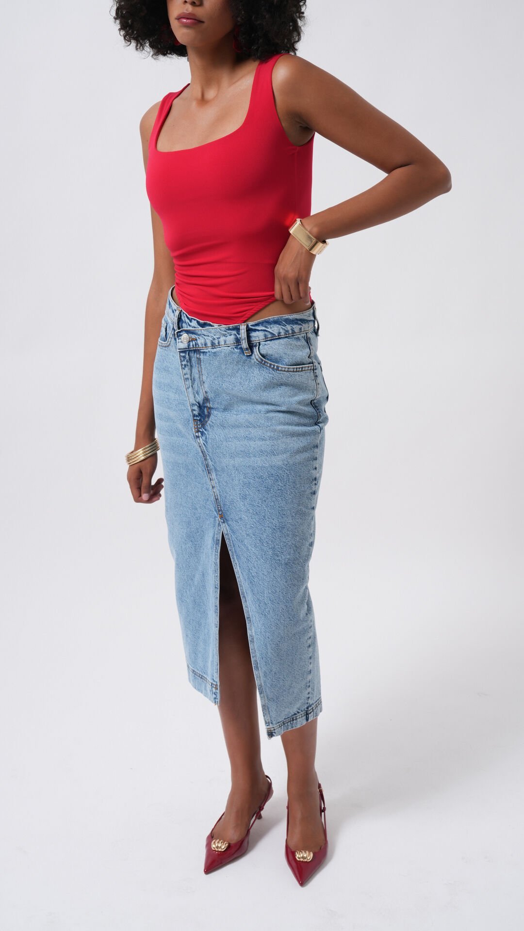 Wholesale Square Neck Thick Strap Red Bodysuit