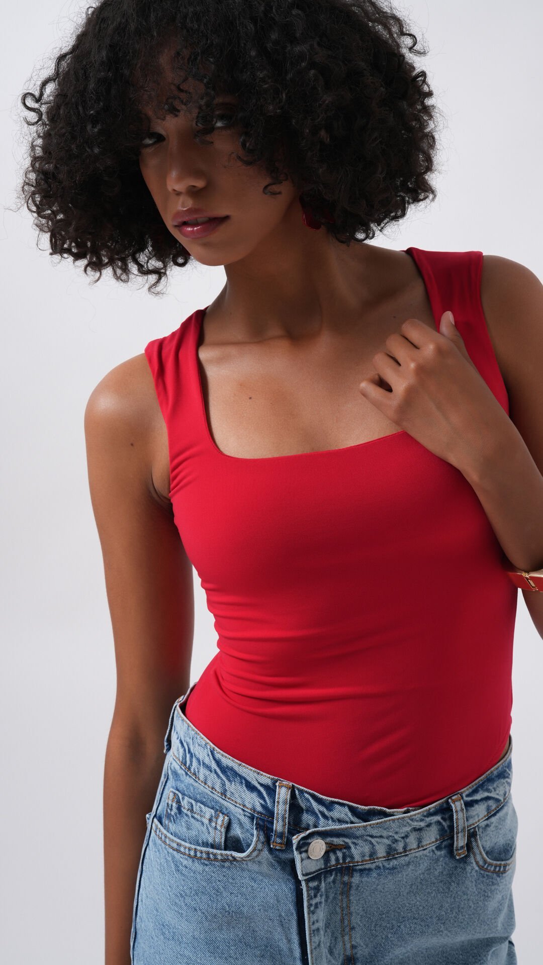 Wholesale Square Neck Thick Strap Red Bodysuit