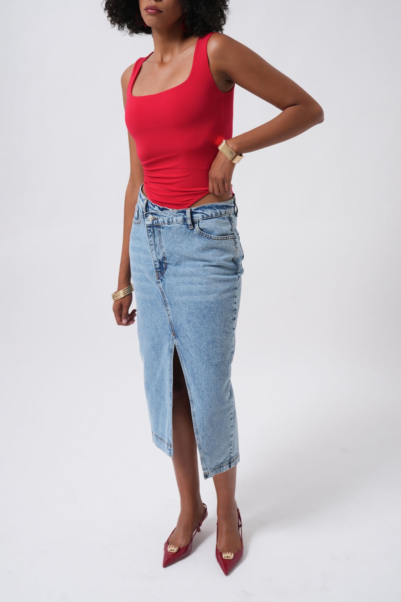 Toptan Kare Yaka Kalın Askılı Kırmızı Bodysuit