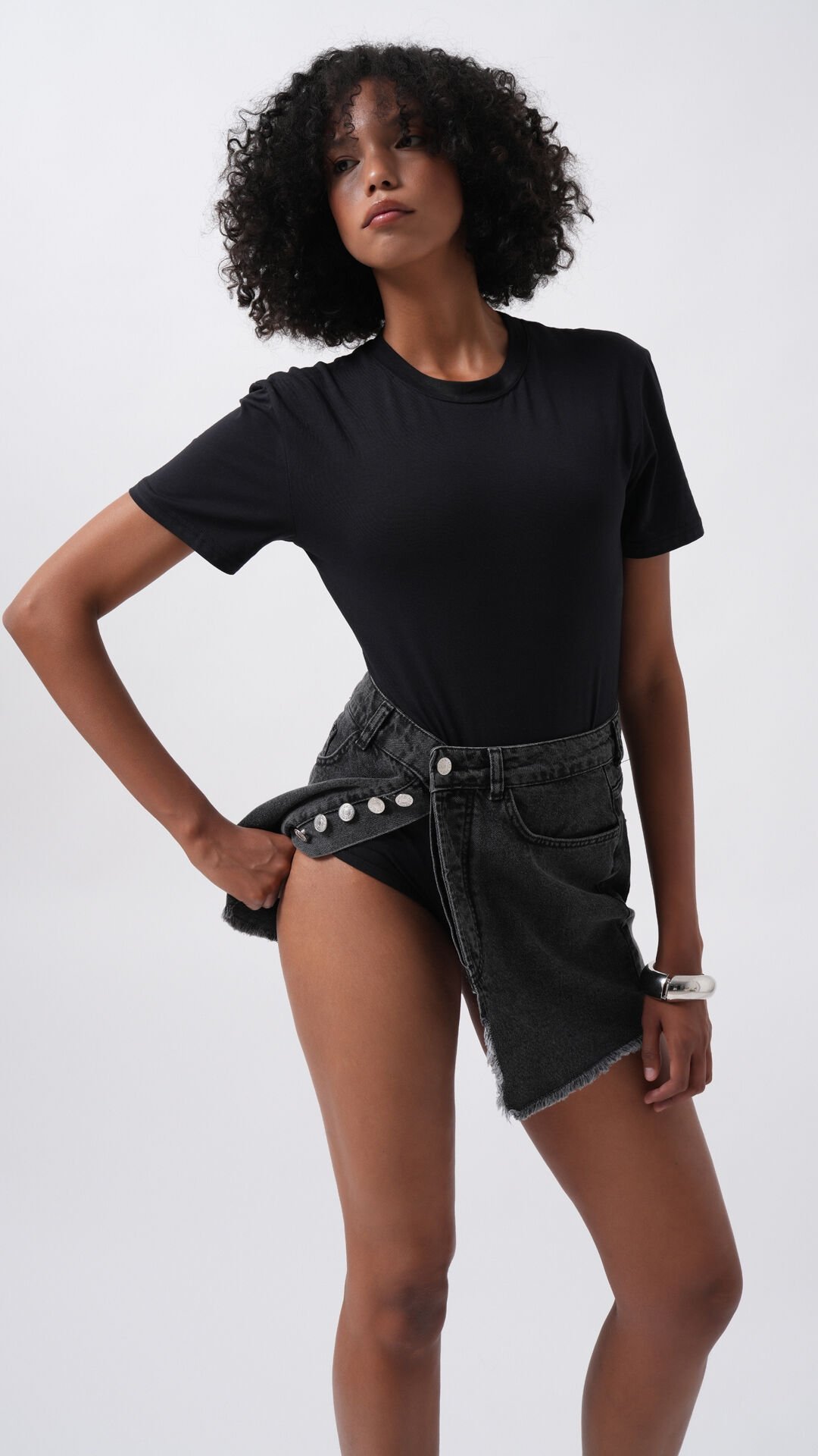 Toptan T-Shirt Detay Siyah Bodysuit