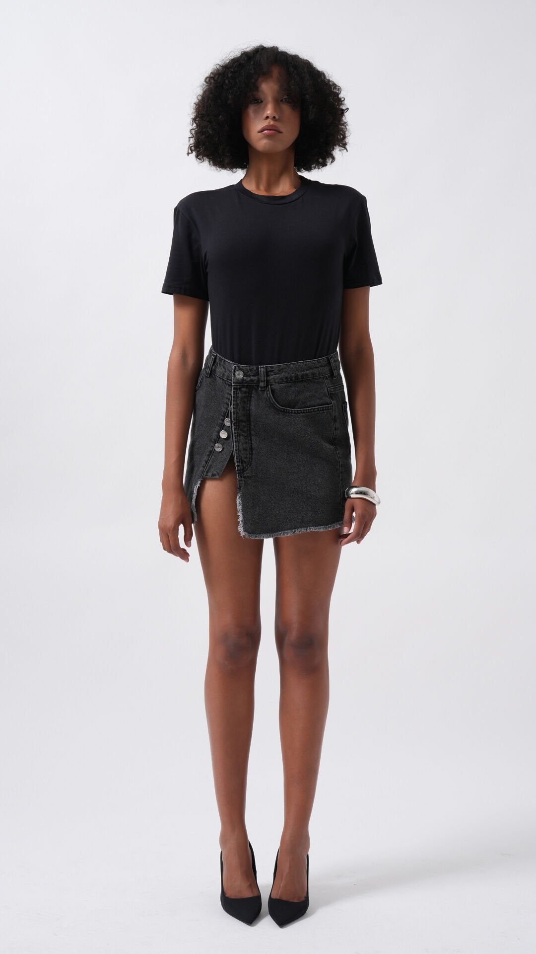 Toptan T-Shirt Detay Siyah Bodysuit