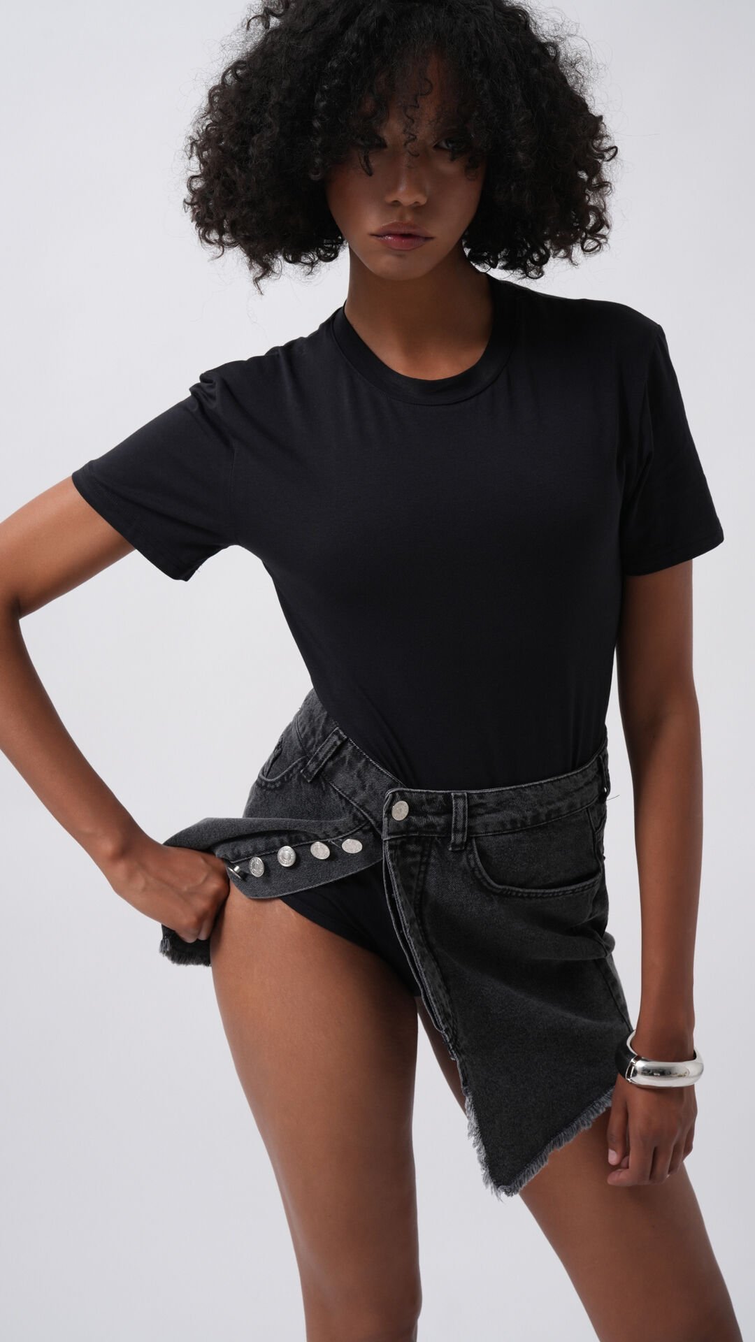 Toptan T-Shirt Detay Siyah Bodysuit