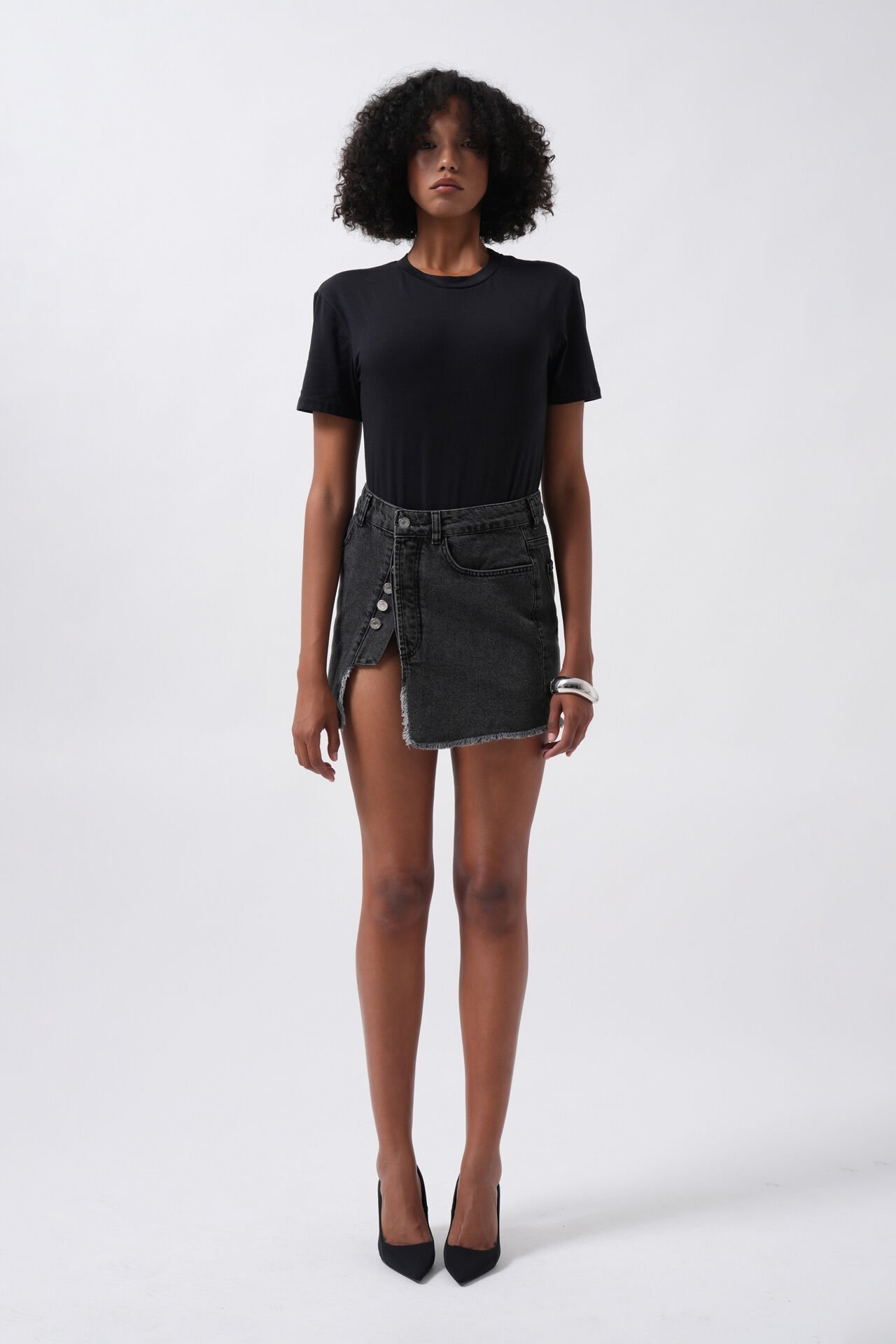 Toptan T-Shirt Detay Siyah Bodysuit