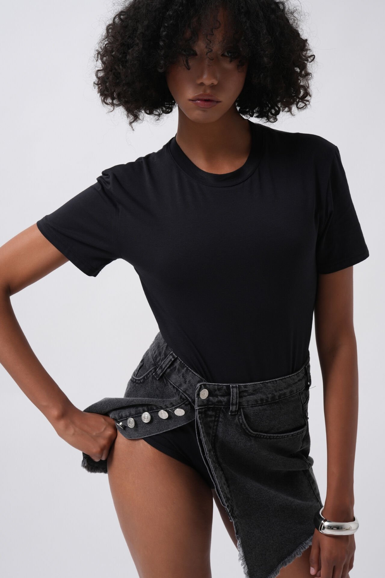 Toptan T-Shirt Detay Siyah Bodysuit