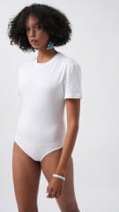 Toptan T-Shirt Detay Beyaz Bodysuit