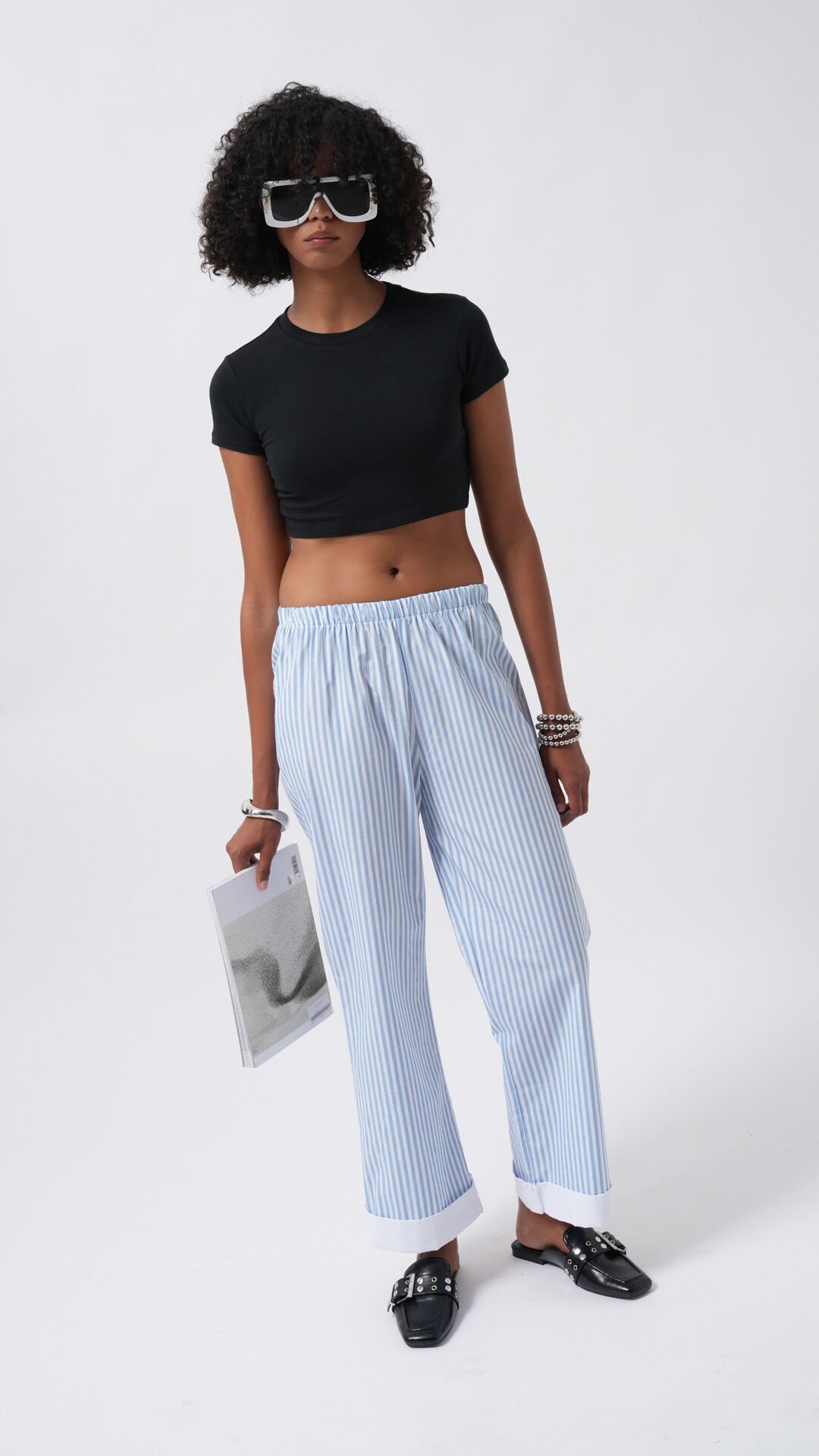 Wholesale Leg Stripe Detail Striped Blue Trousers