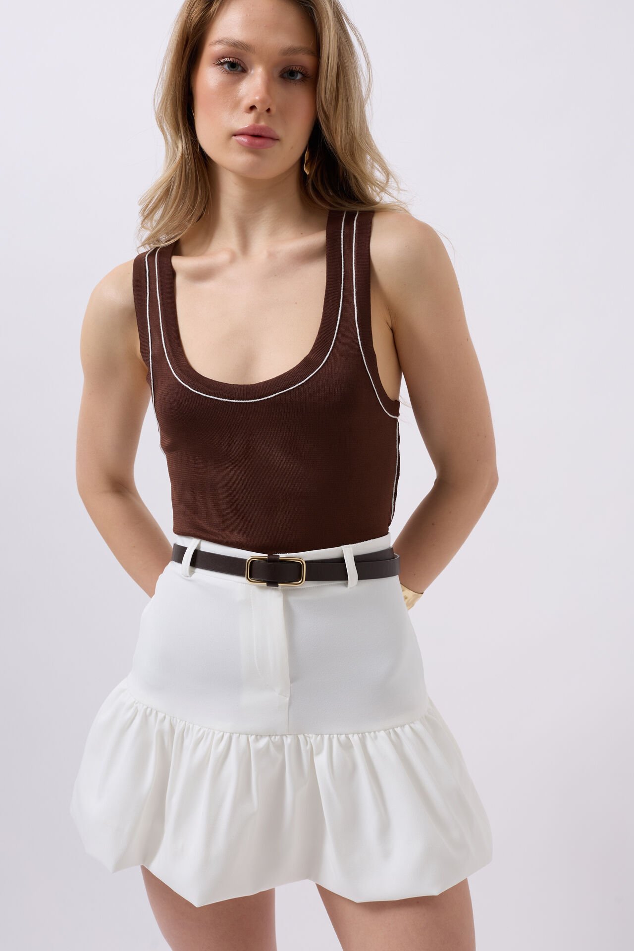Wholesale Gathered Detail Mini White Skirt