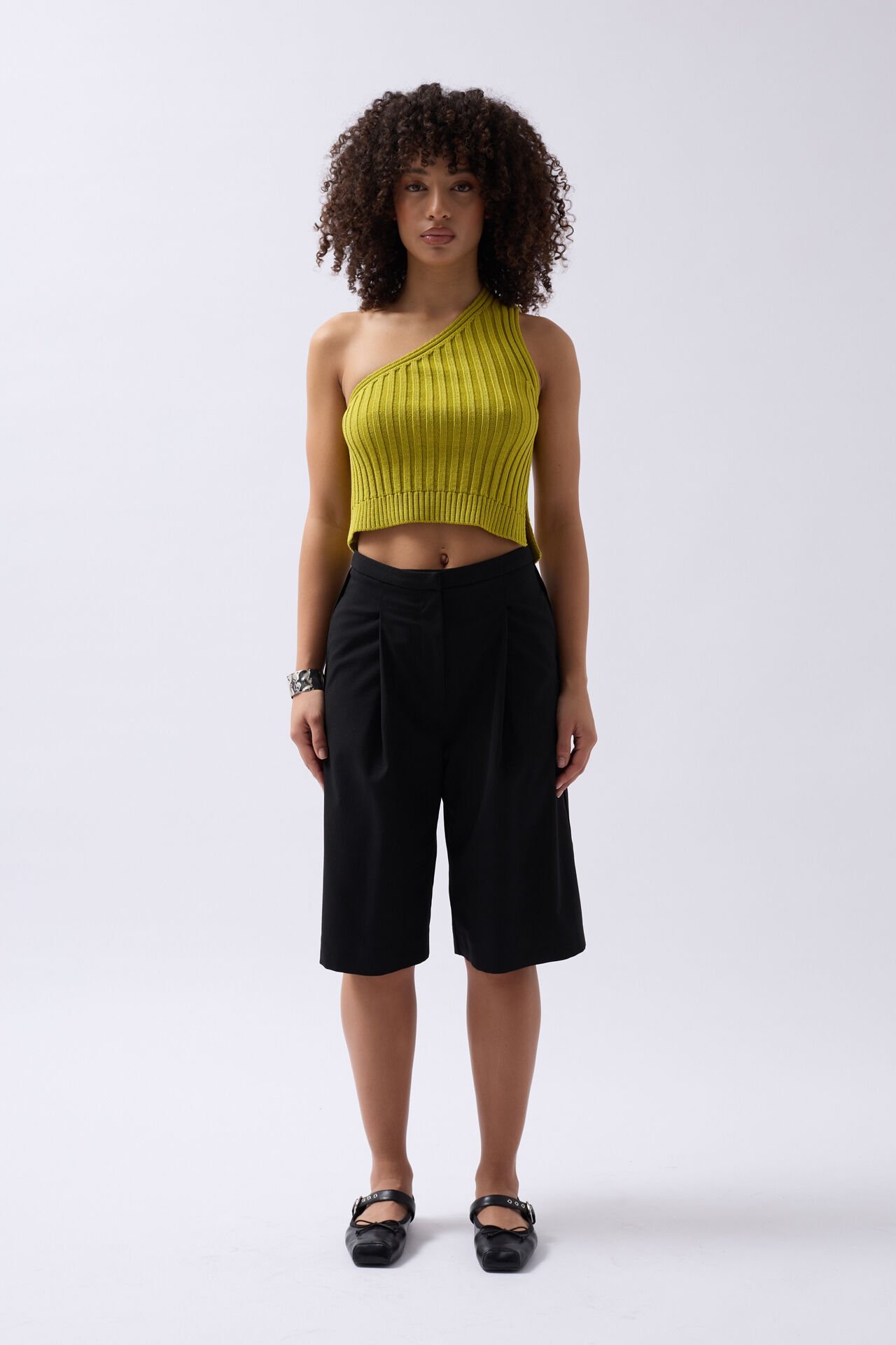 Wholesale One Shoulder Knitted Green Blouse
