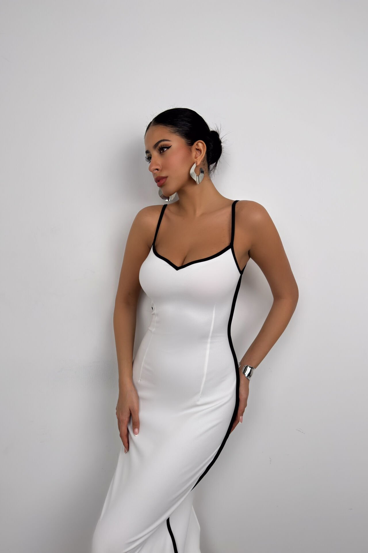 Piping Detail Strap Sweetheart Neckline Dress