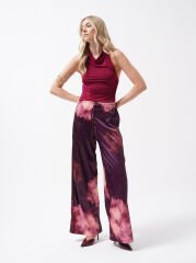 Toptan Bel Lastikli Desenli Saten Bordo Pantolon