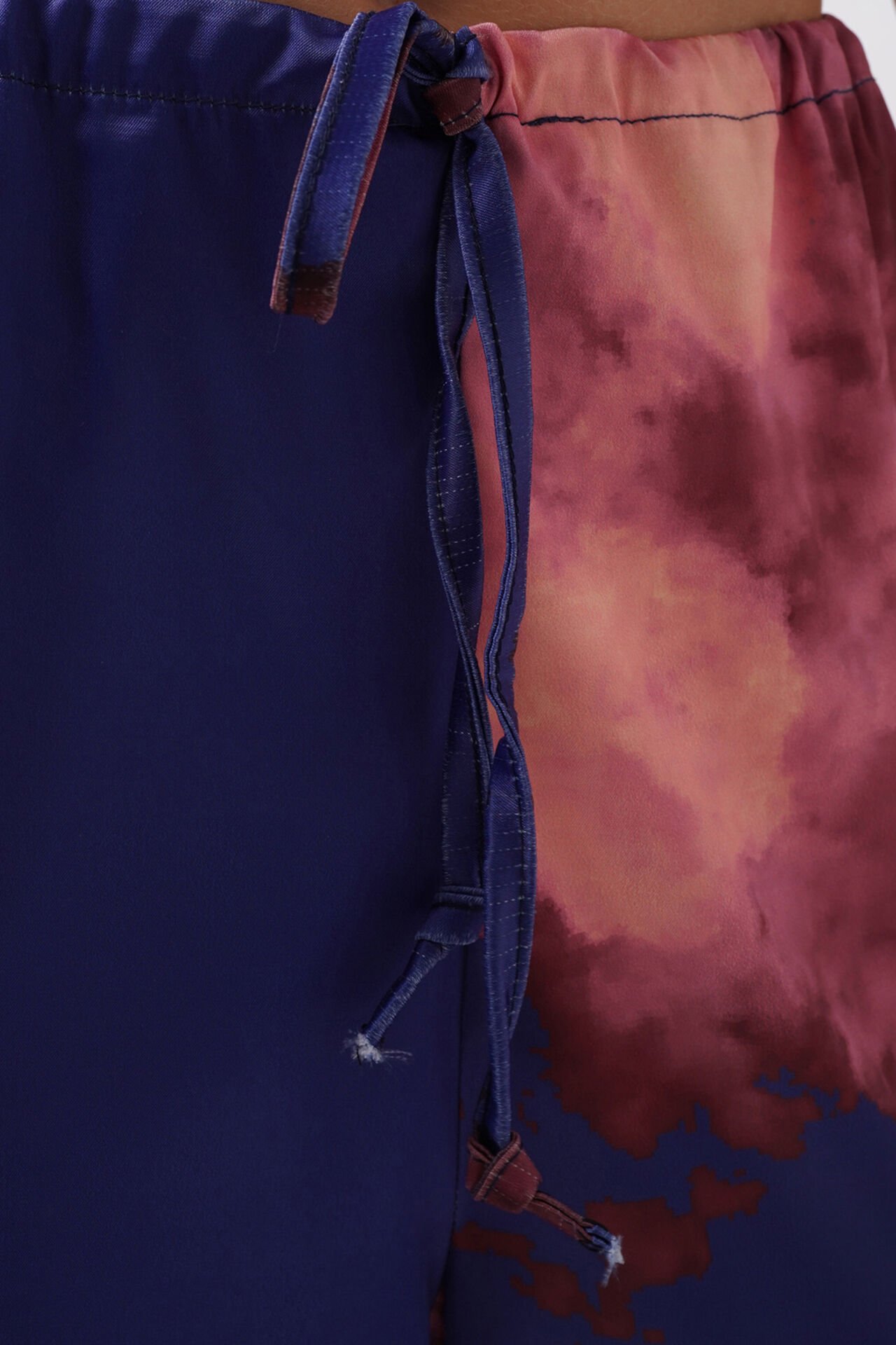 Wholesale Elastic Waist Patterned Satin Blue Trousers