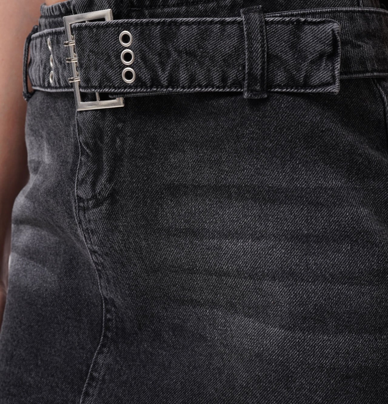 Toptan Kemer Detay Denim Mini Siyah Etek