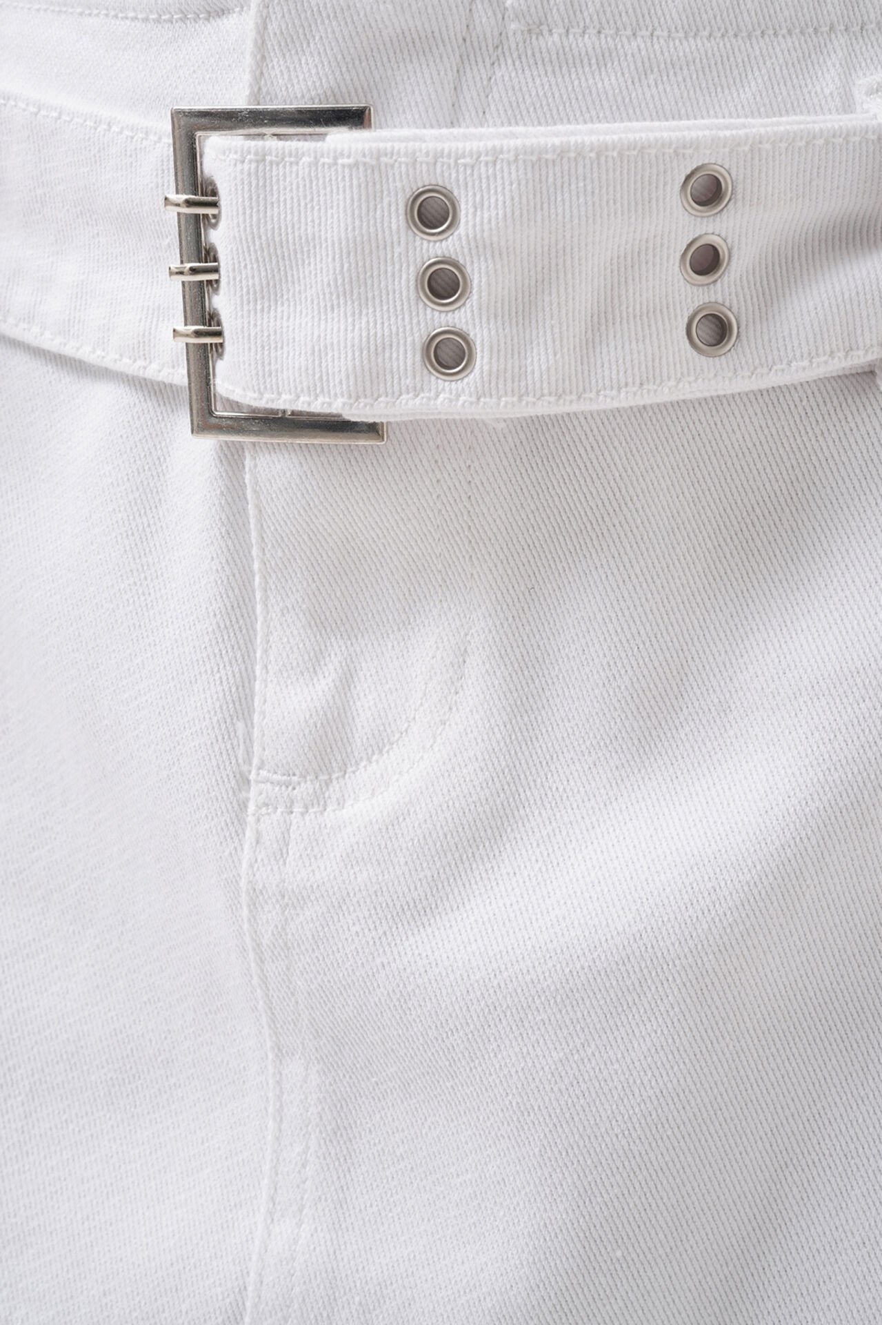 Toptan Kemer Detay Denim Mini Beyaz Etek