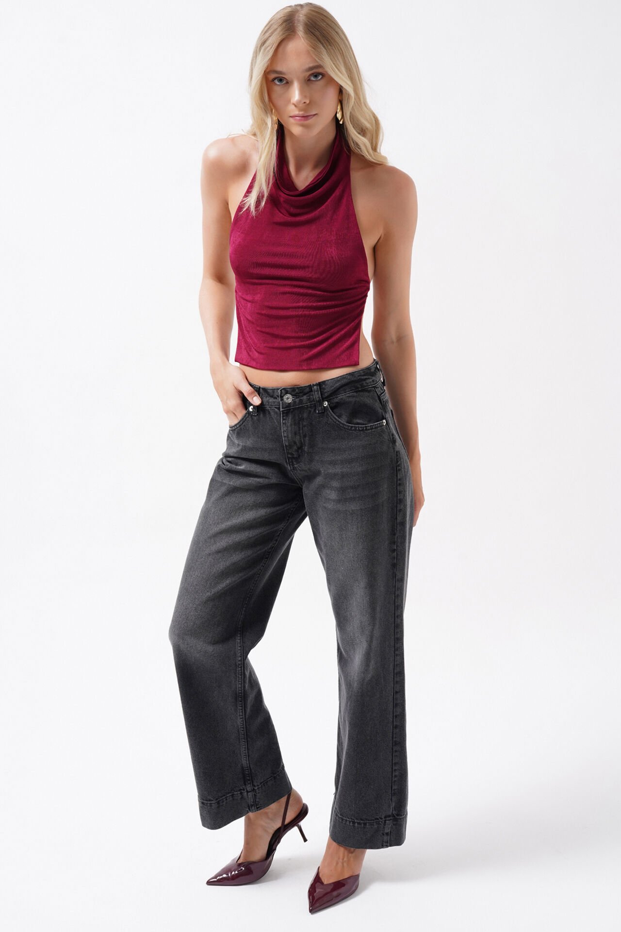 Wholesale Double Leg High Waist Black Jeans