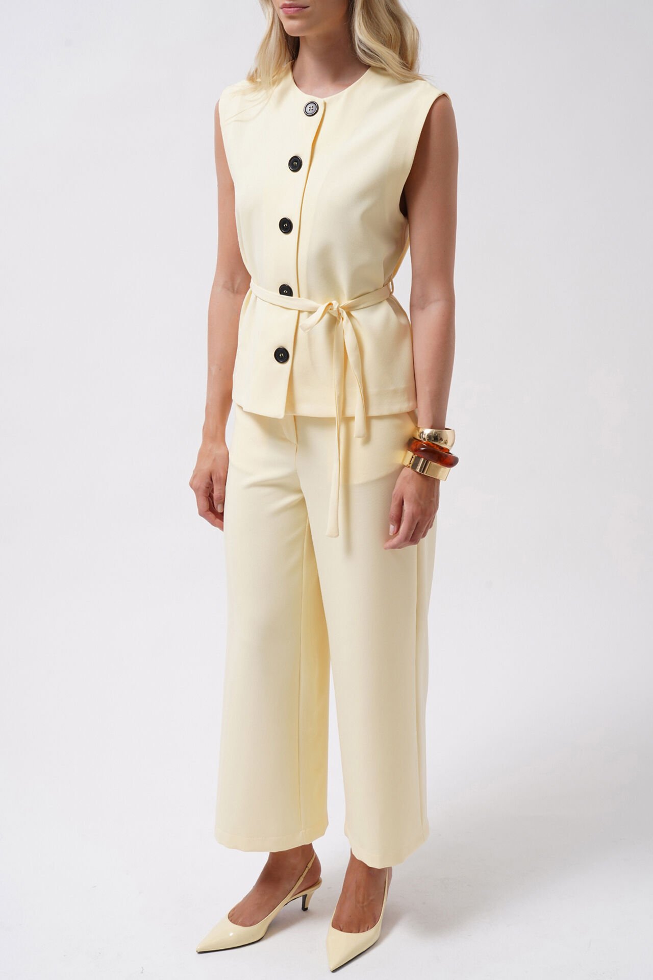 Wholesale Belted Woven Yellow Vest