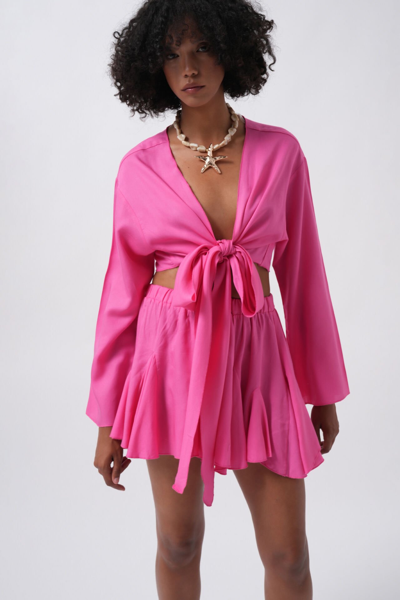 Toptan Kayık Yaka Uzun Kol Fuşya Crop