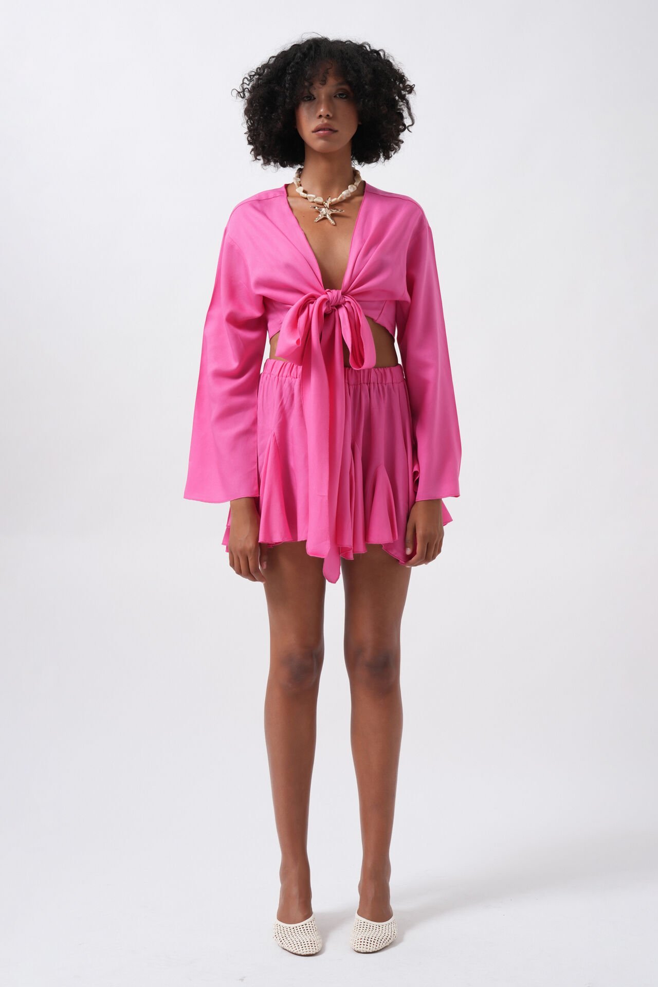 Toptan Kayık Yaka Uzun Kol Fuşya Crop