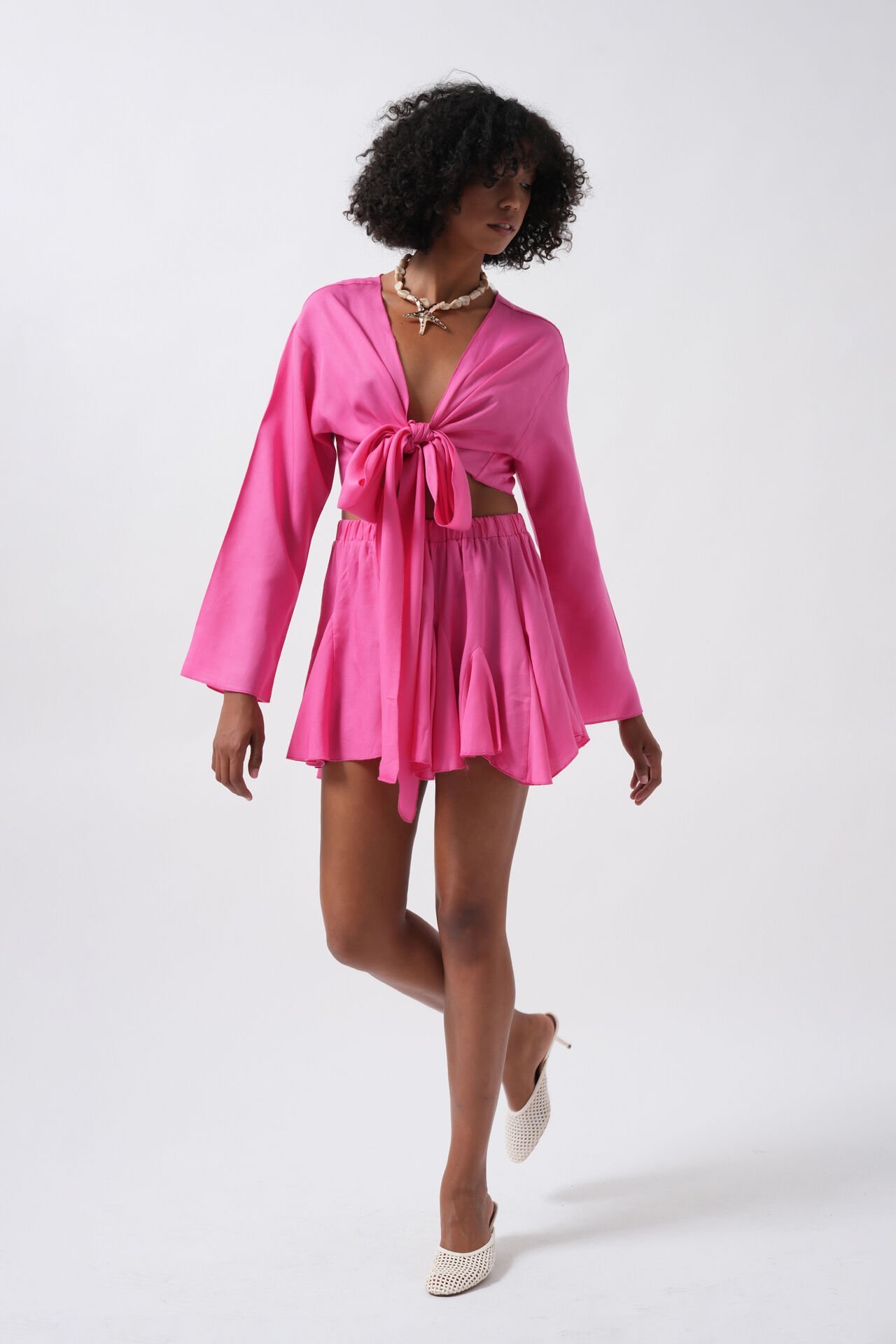 Toptan Kayık Yaka Uzun Kol Fuşya Crop