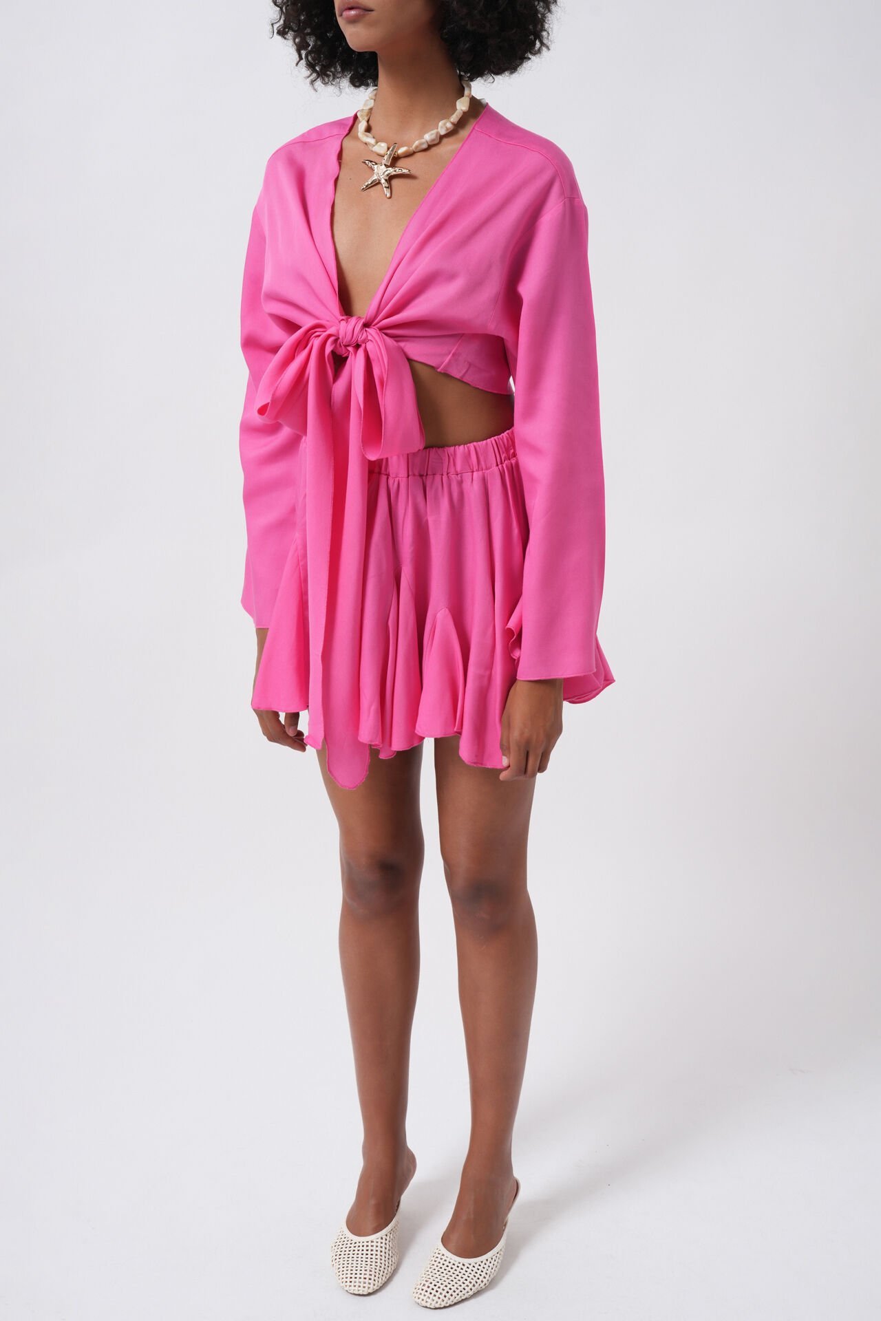 Toptan Kayık Yaka Uzun Kol Fuşya Crop