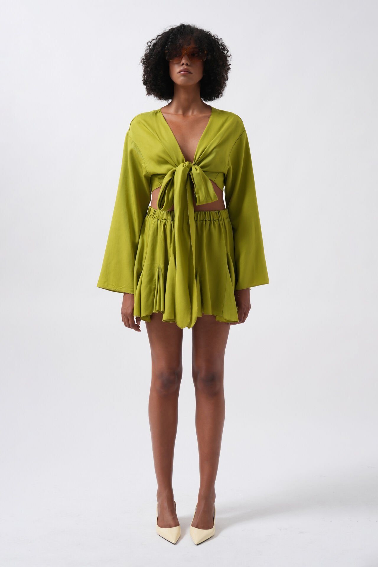 Toptan Kayık Yaka Uzun Kol Lime Crop