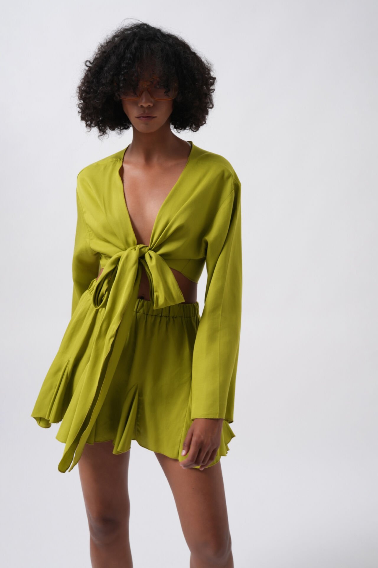 Toptan Kayık Yaka Uzun Kol Lime Crop