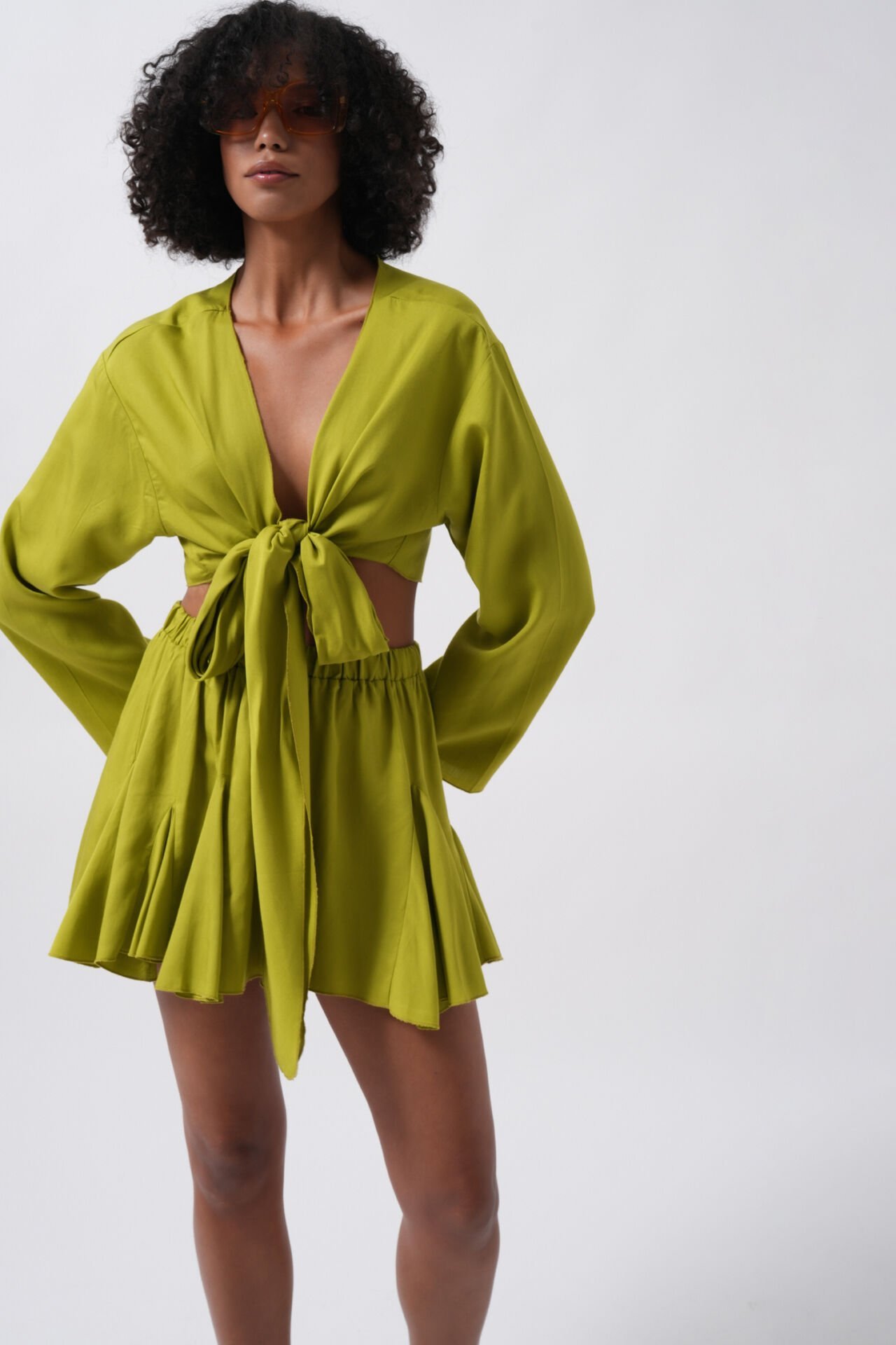 Toptan Kayık Yaka Uzun Kol Lime Crop