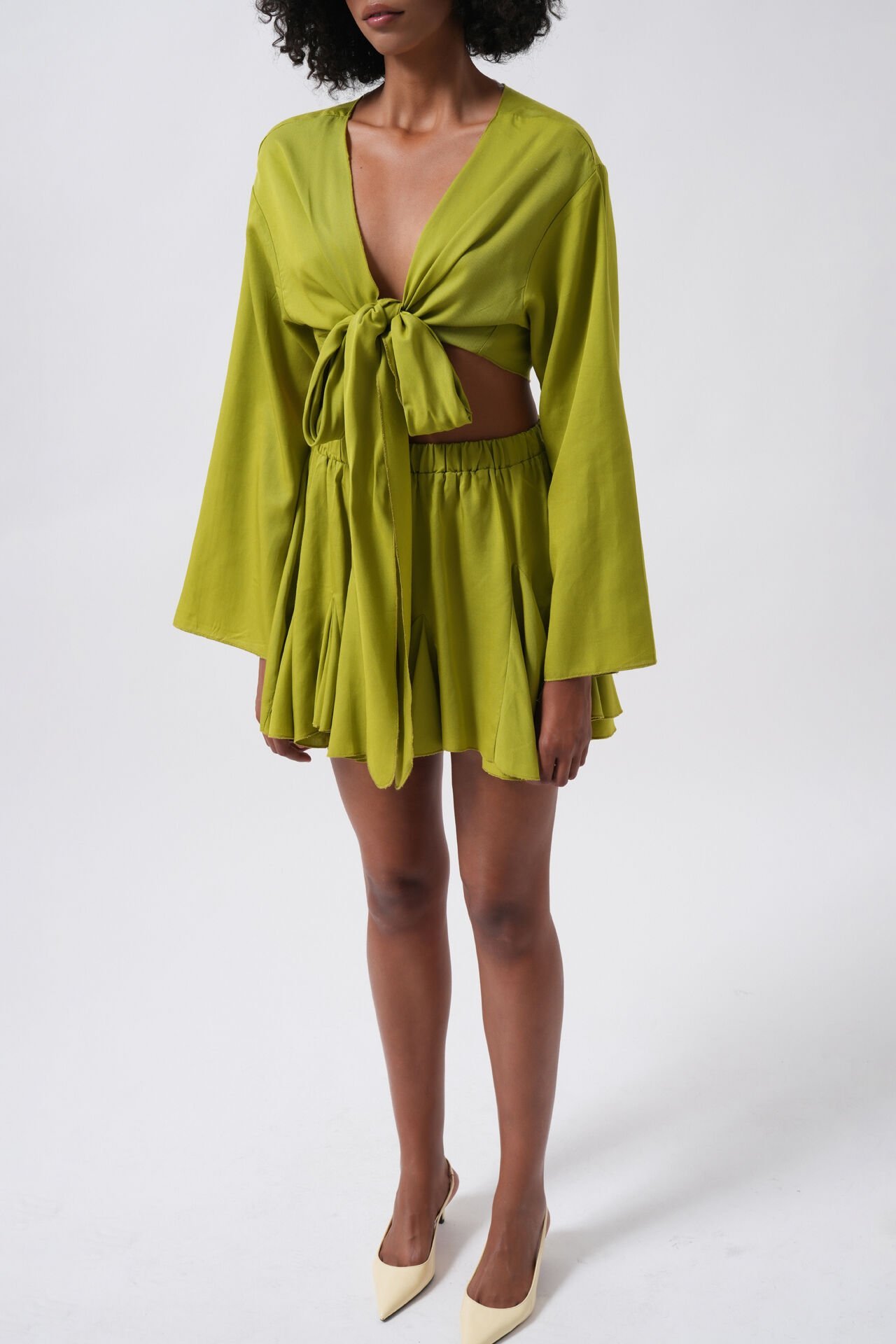 Toptan Kayık Yaka Uzun Kol Lime Crop