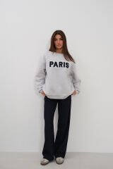 Toptan Sıfır Yaka Şardonlu Gri Sweatshirt