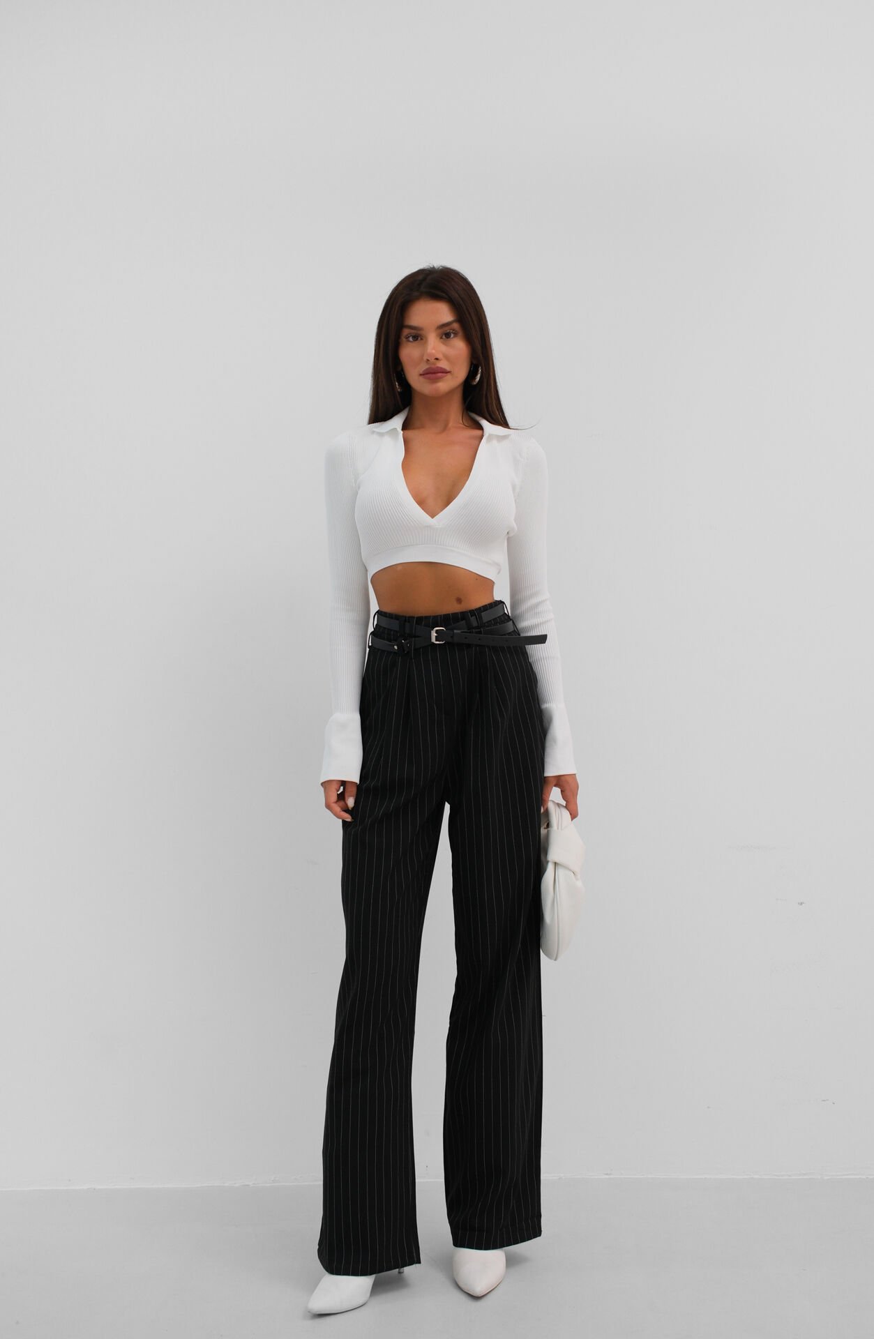 Wholesale V Neck Polo Neck Crop Sweater