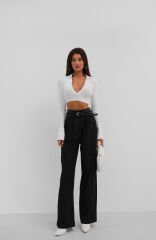 Wholesale V Neck Polo Neck Crop Sweater