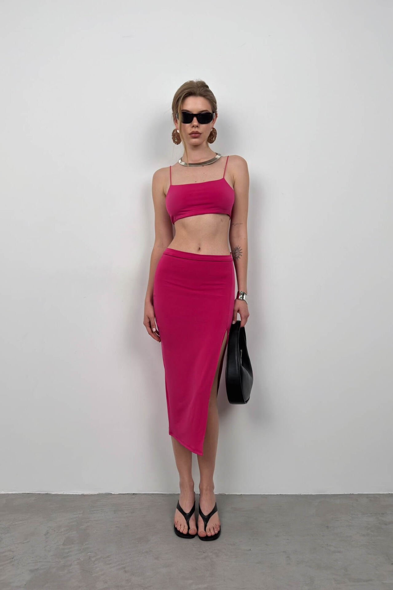 Hanging Crop Slit Skirt Set