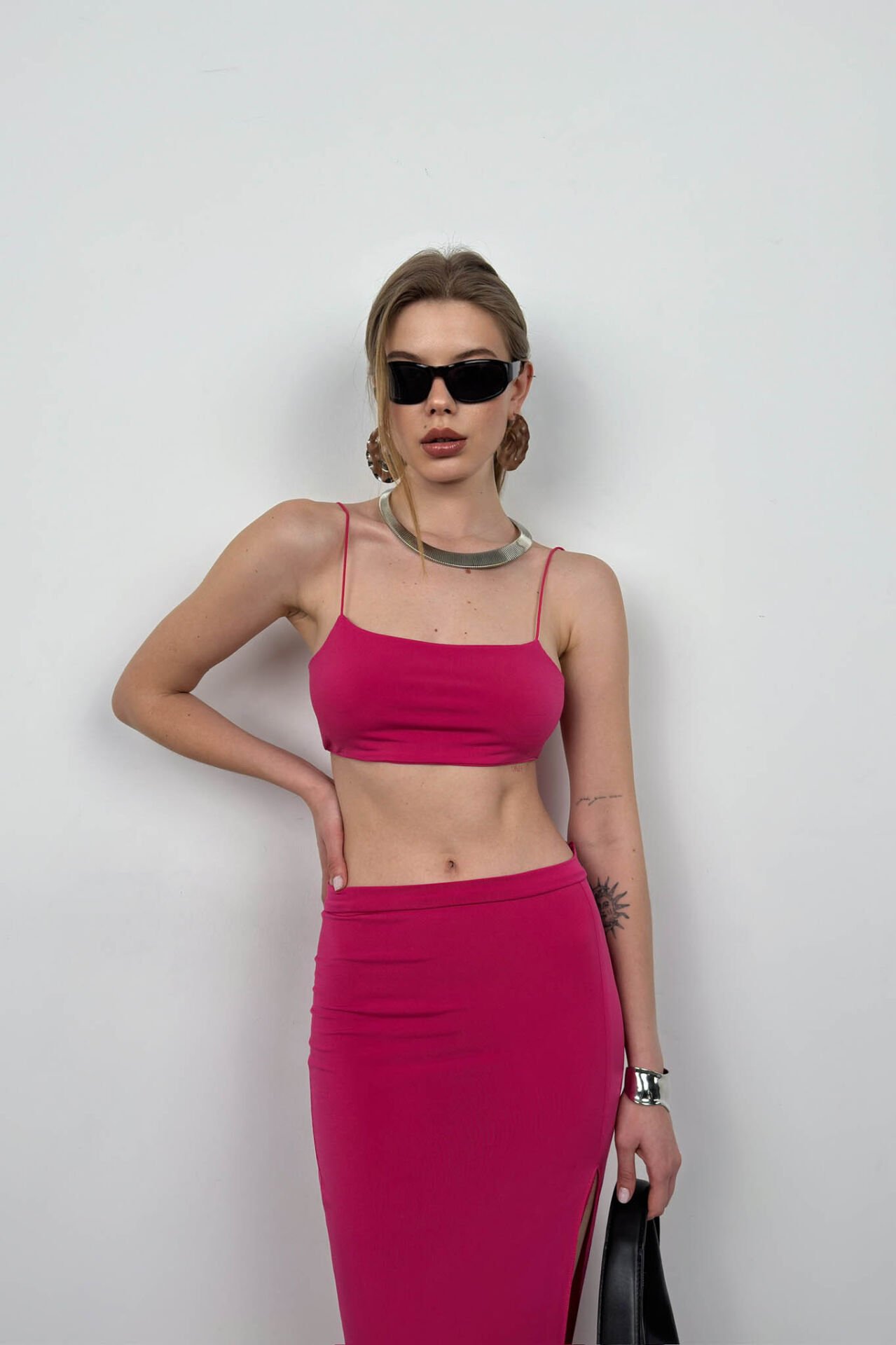 Hanging Crop Slit Skirt Set