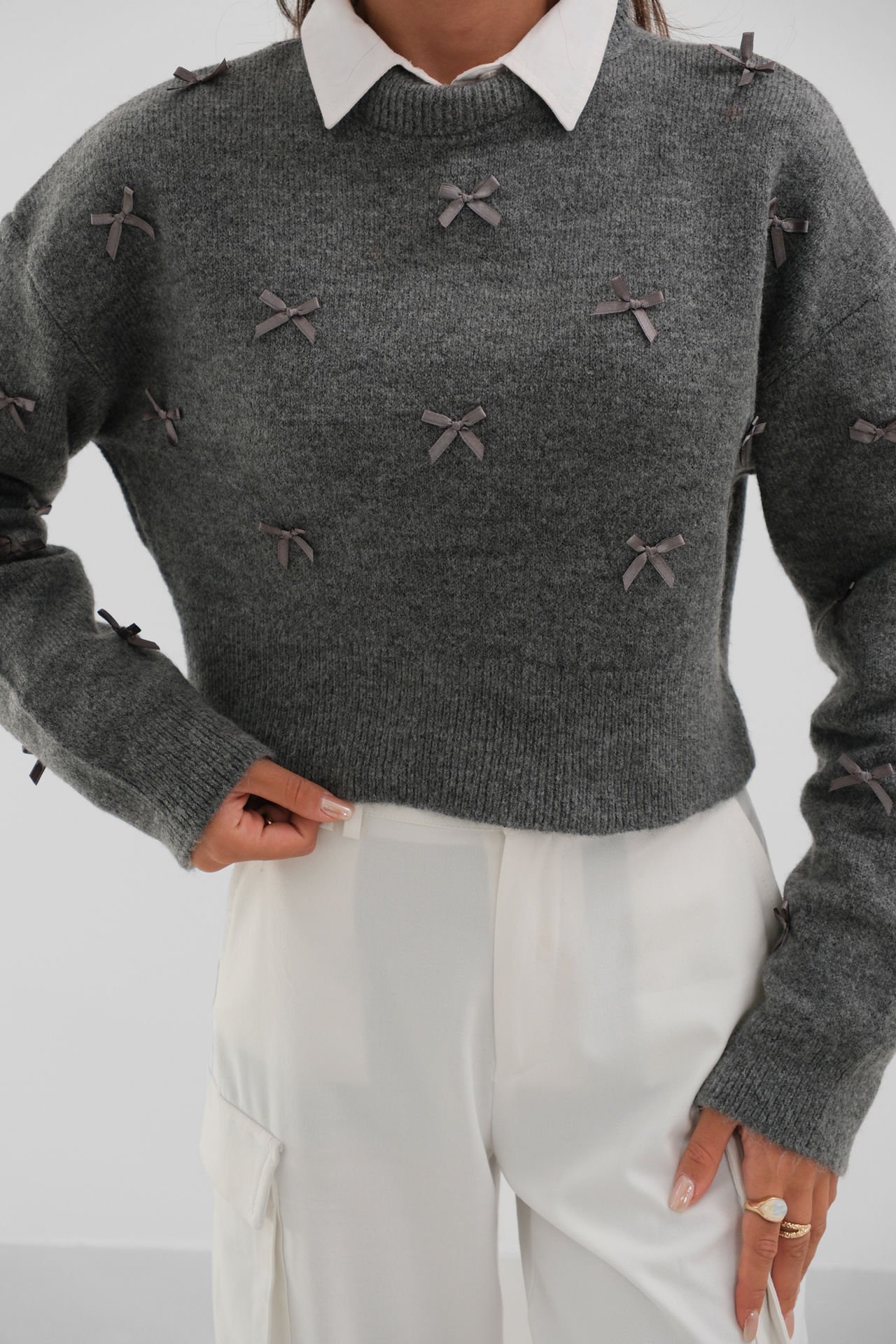 Wholesale Bow Detailed Knitted Sweater