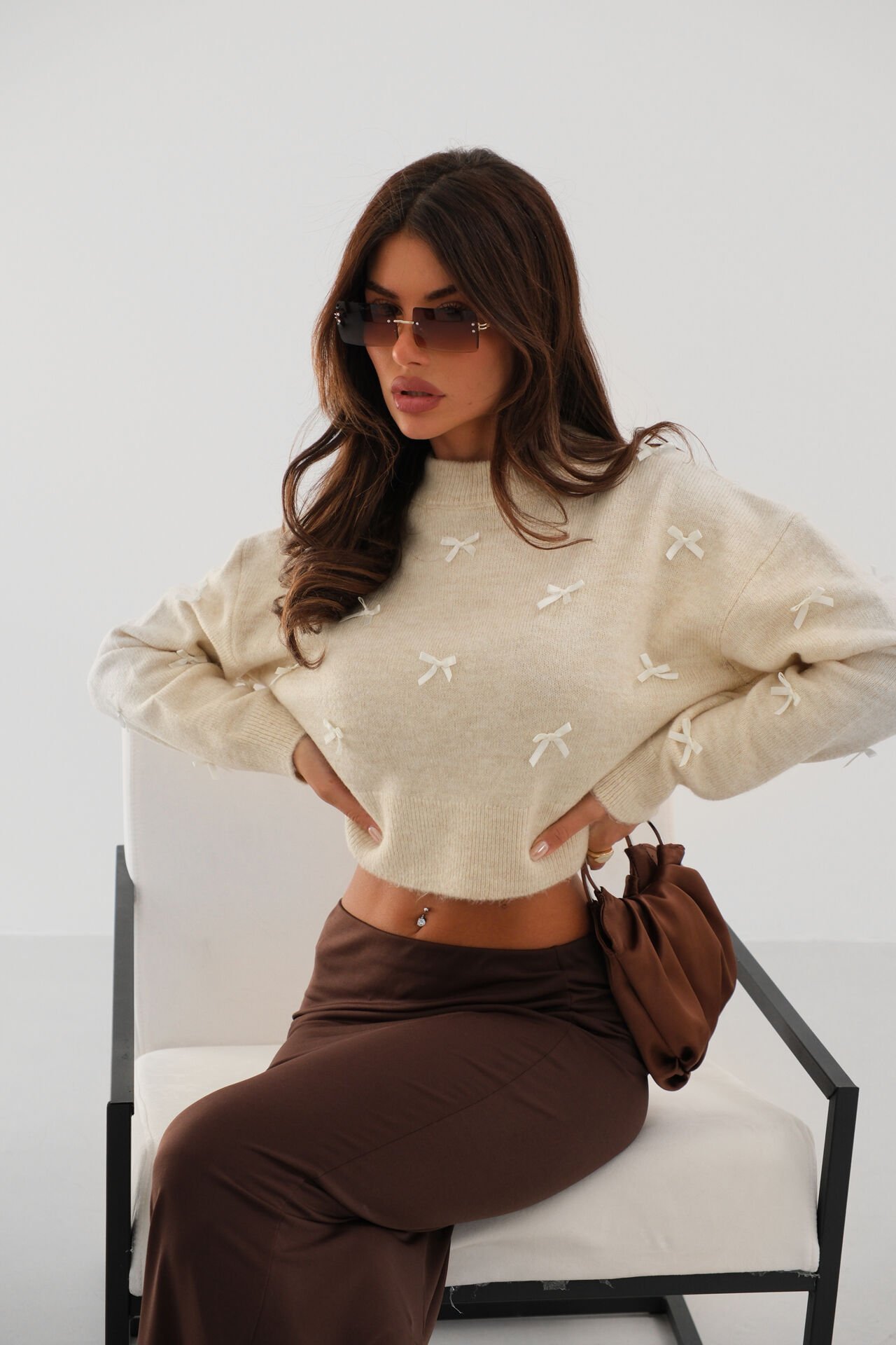 Wholesale Bow Detailed Knitted Sweater