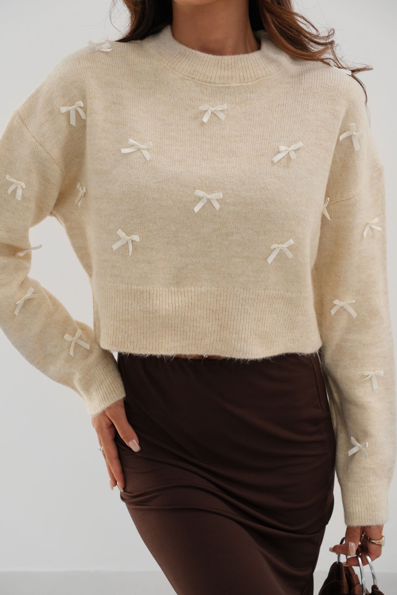 Wholesale Bow Detailed Knitted Sweater