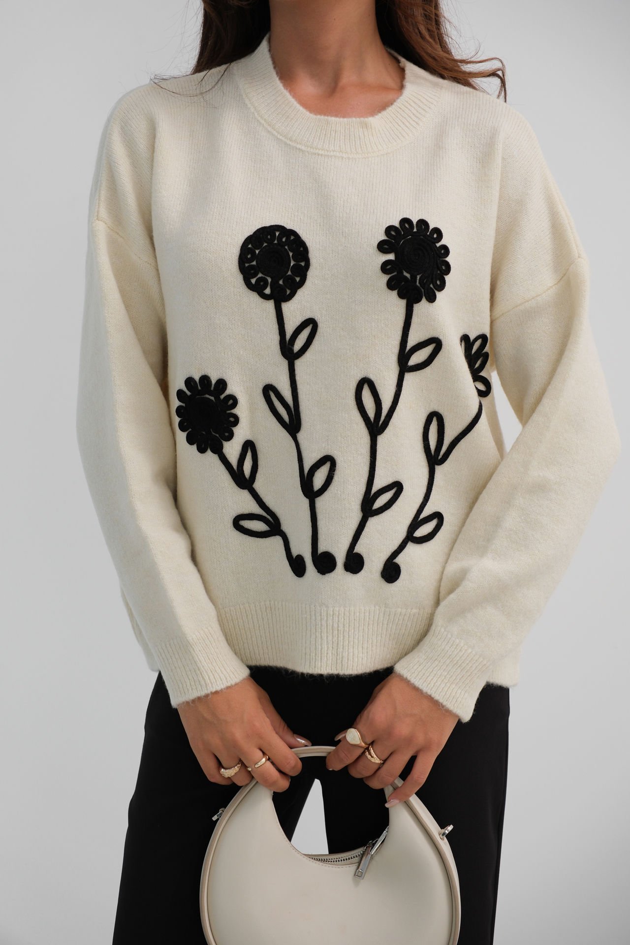 Wholesale Motif Oversize Knitted Sweater