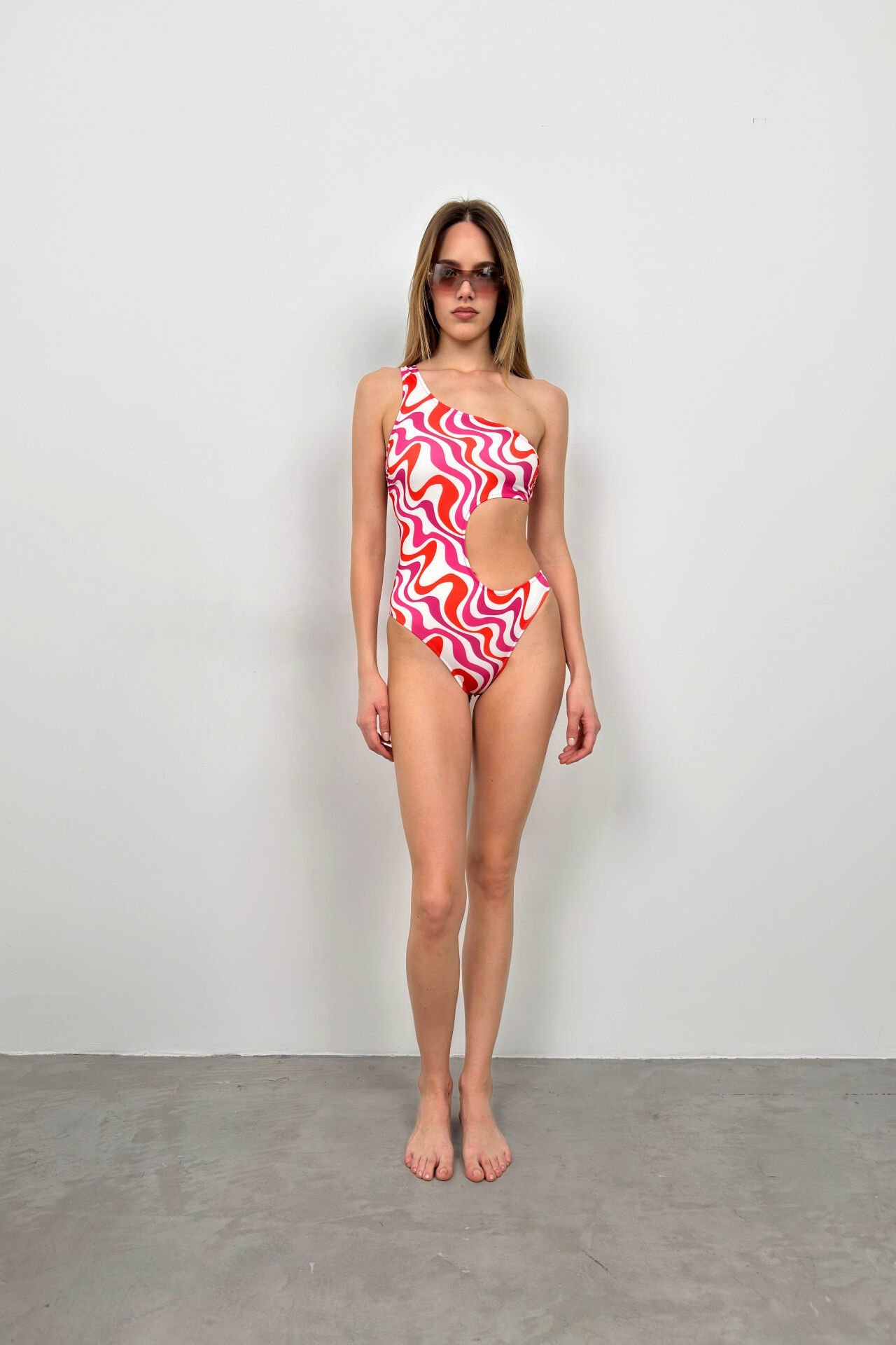 One Shoulder Patterned Swimsuit