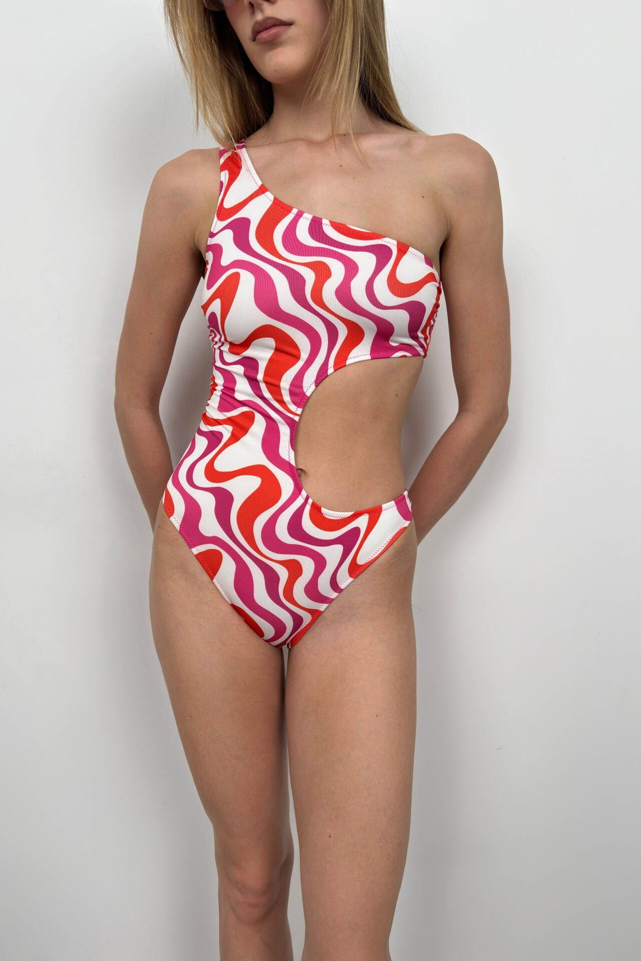 One Shoulder Patterned Swimsuit