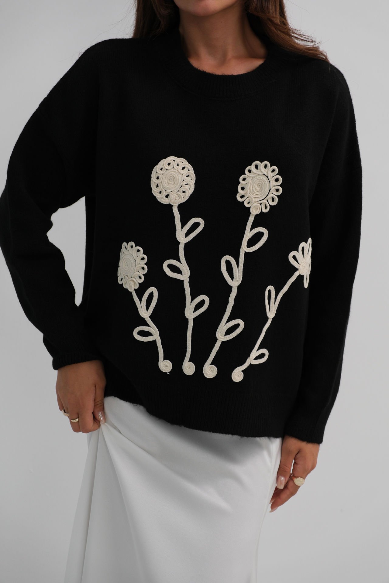 Wholesale Motif Oversize Knitted Sweater