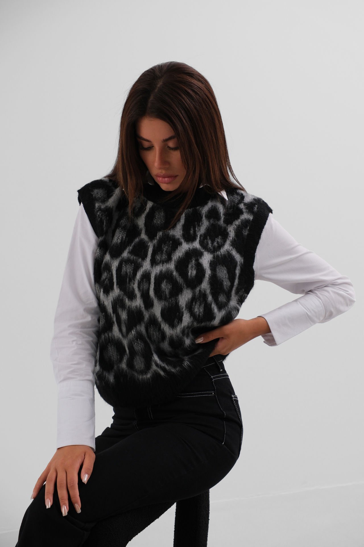 Toptan Leopar Desenli Sakallı Triko Süveter