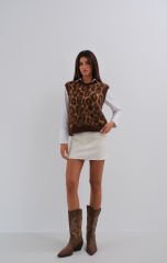 Toptan Leopar Desenli Sakallı Triko Süveter
