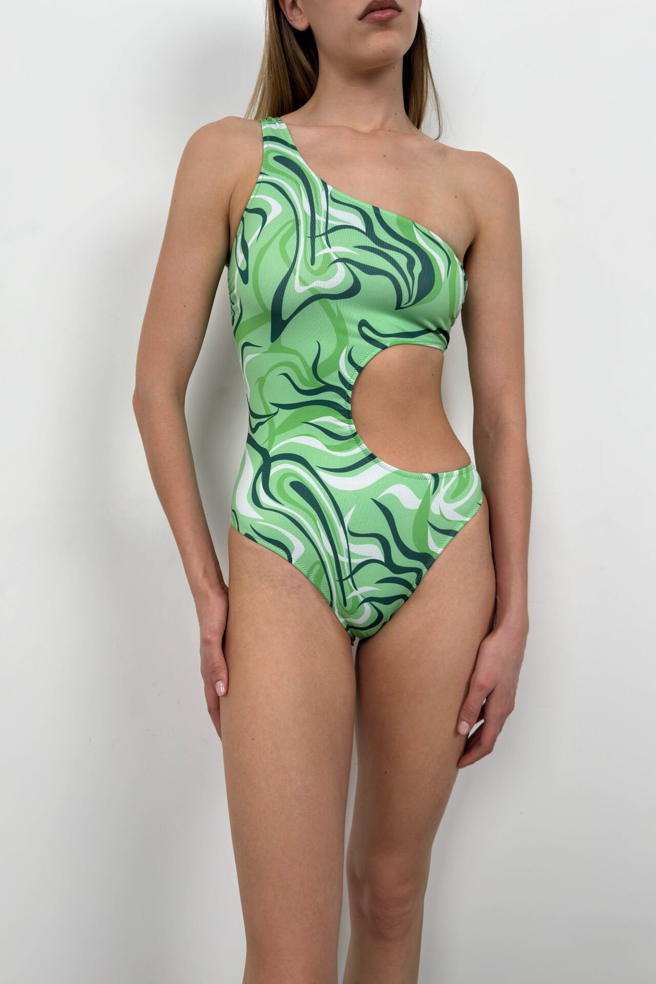 One Shoulder Patterned Swimsuit