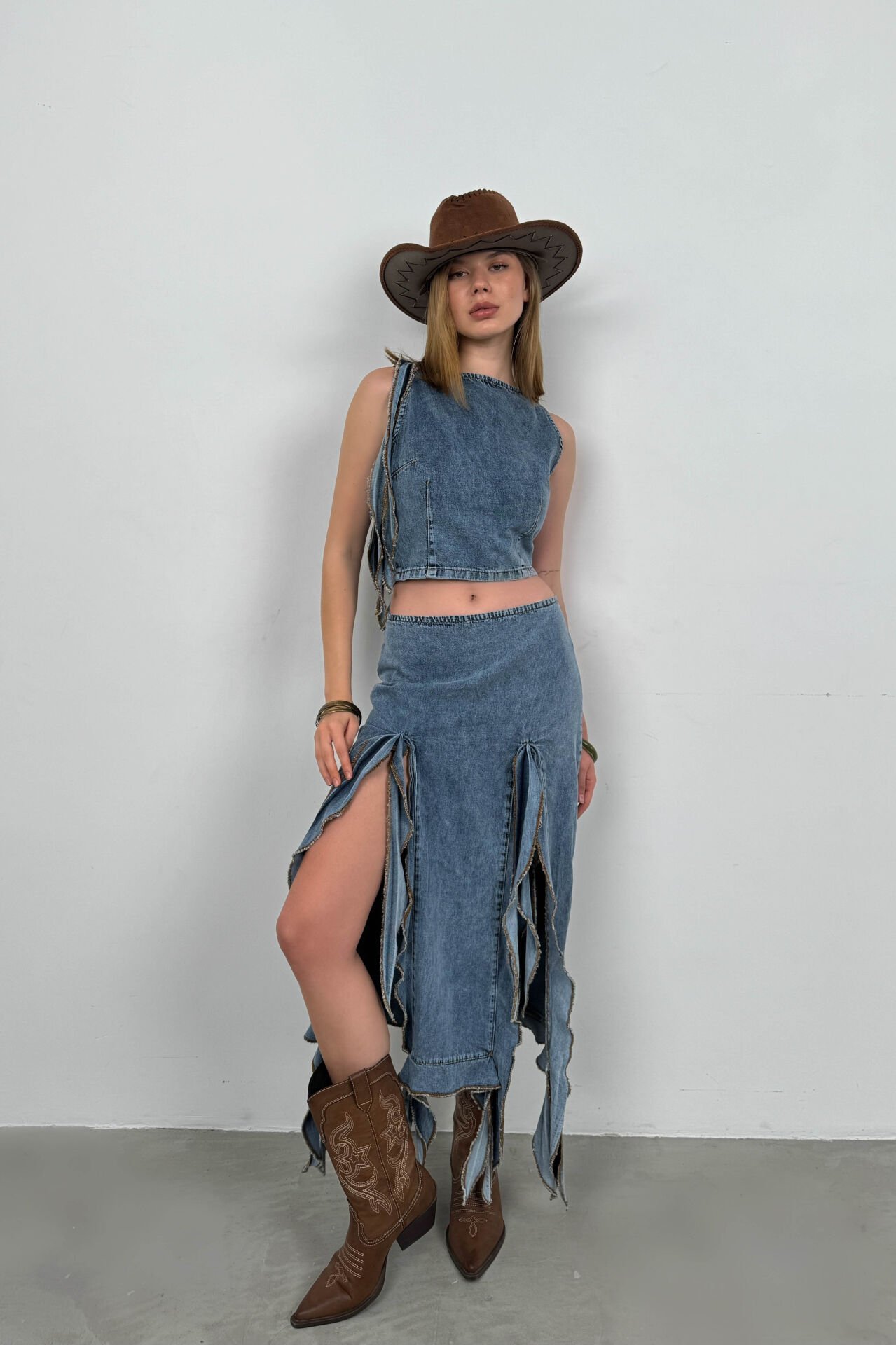 Ruffle Detail Denim Blouse