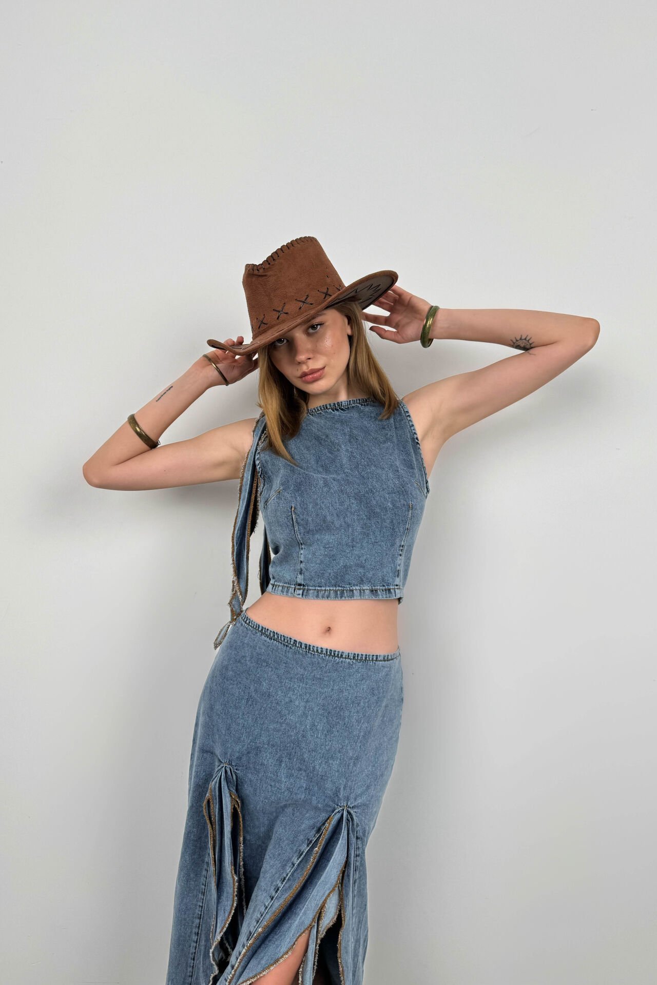 Ruffle Detail Denim Blouse