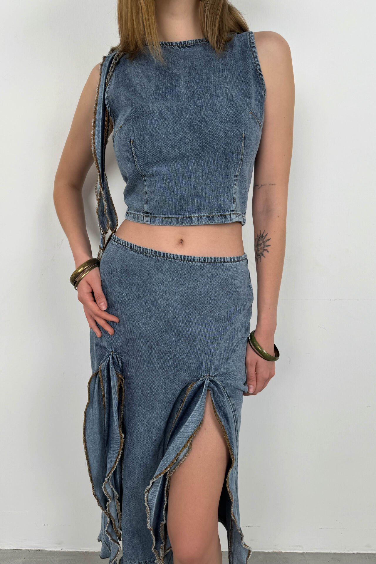 Ruffle Detail Denim Blouse