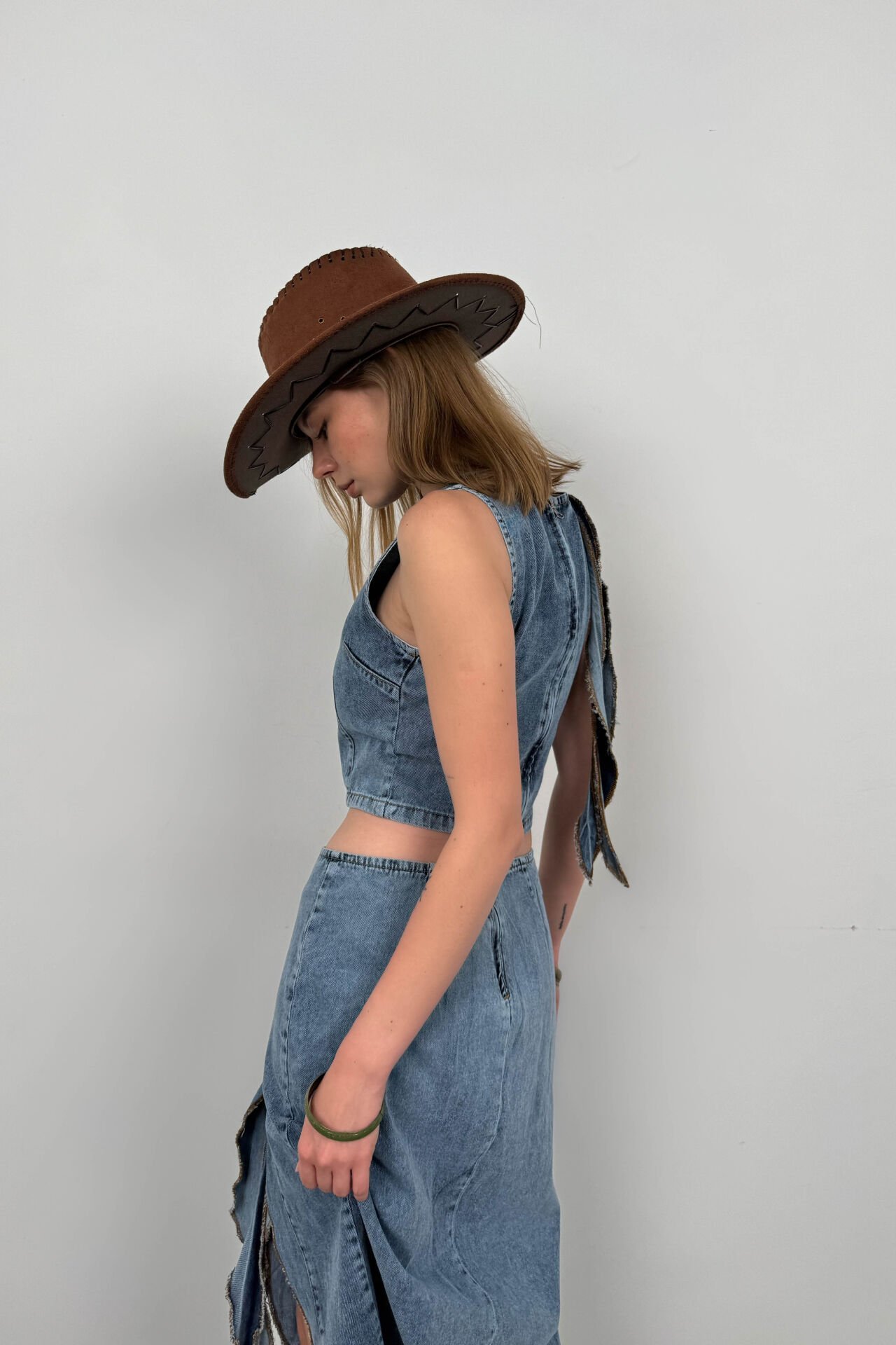 Ruffle Detail Denim Blouse