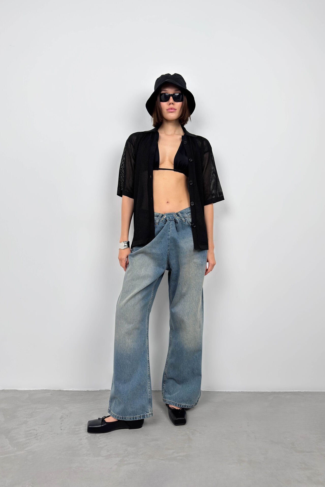 Polo Neck Mesh Blouse