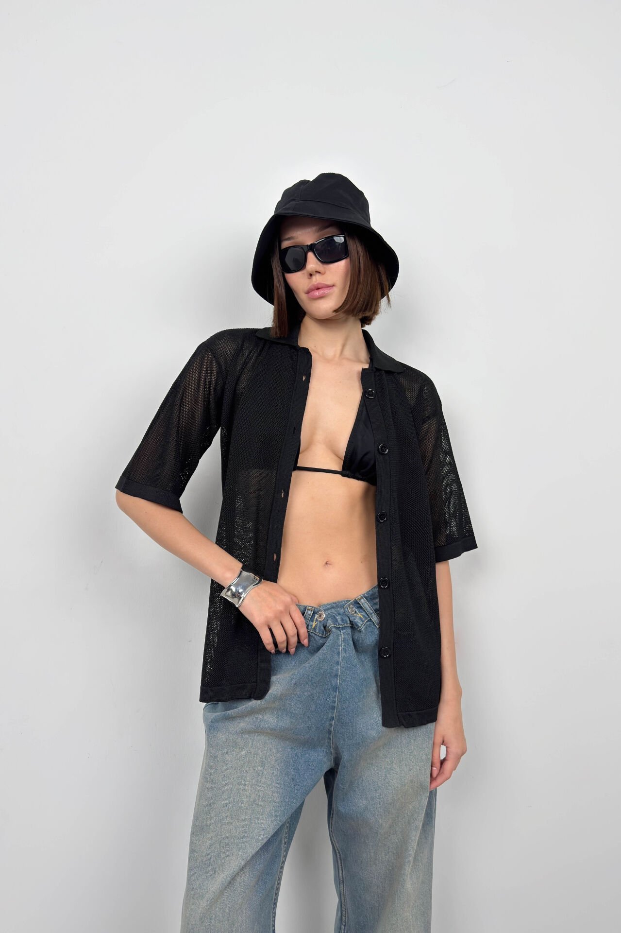 Polo Neck Mesh Blouse