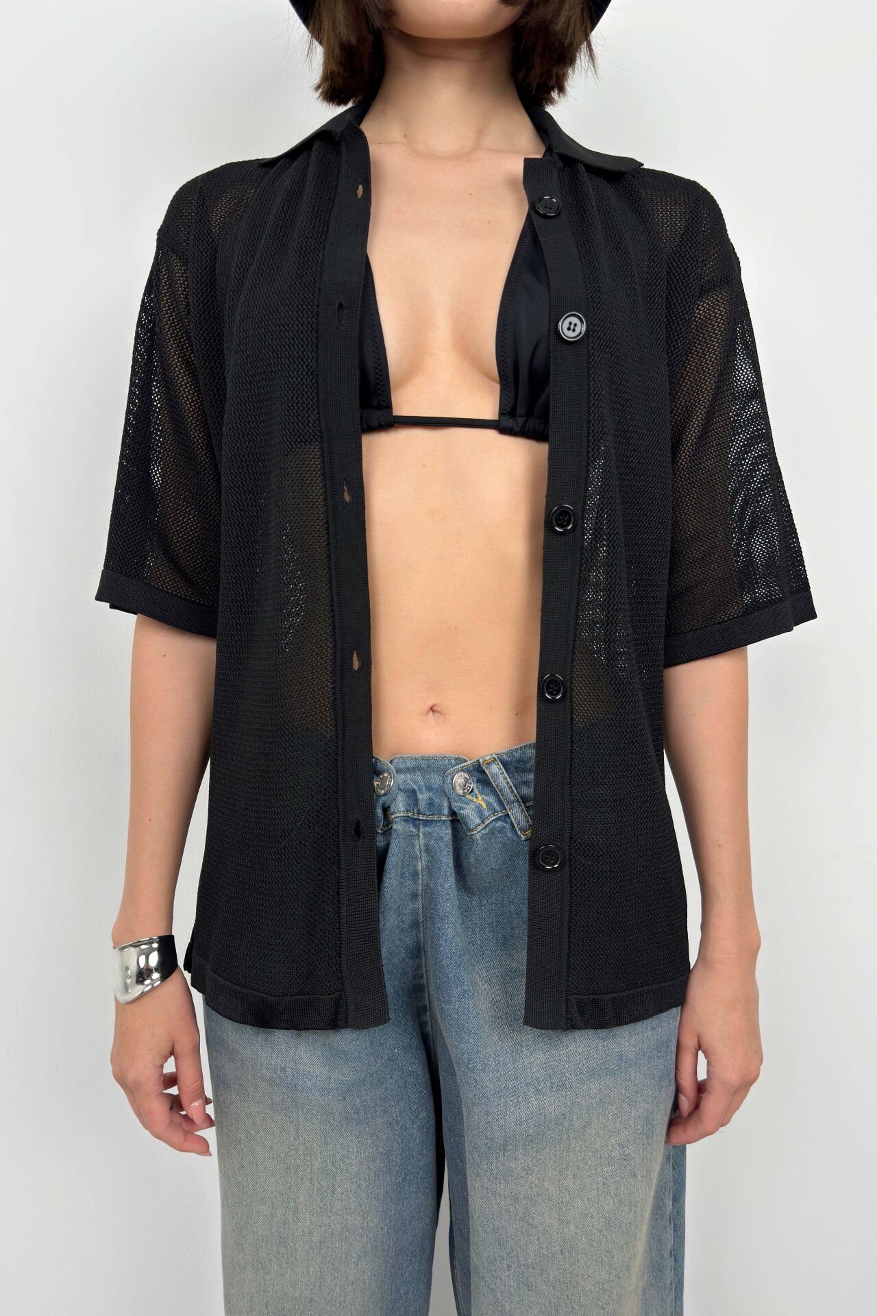 Polo Neck Mesh Blouse